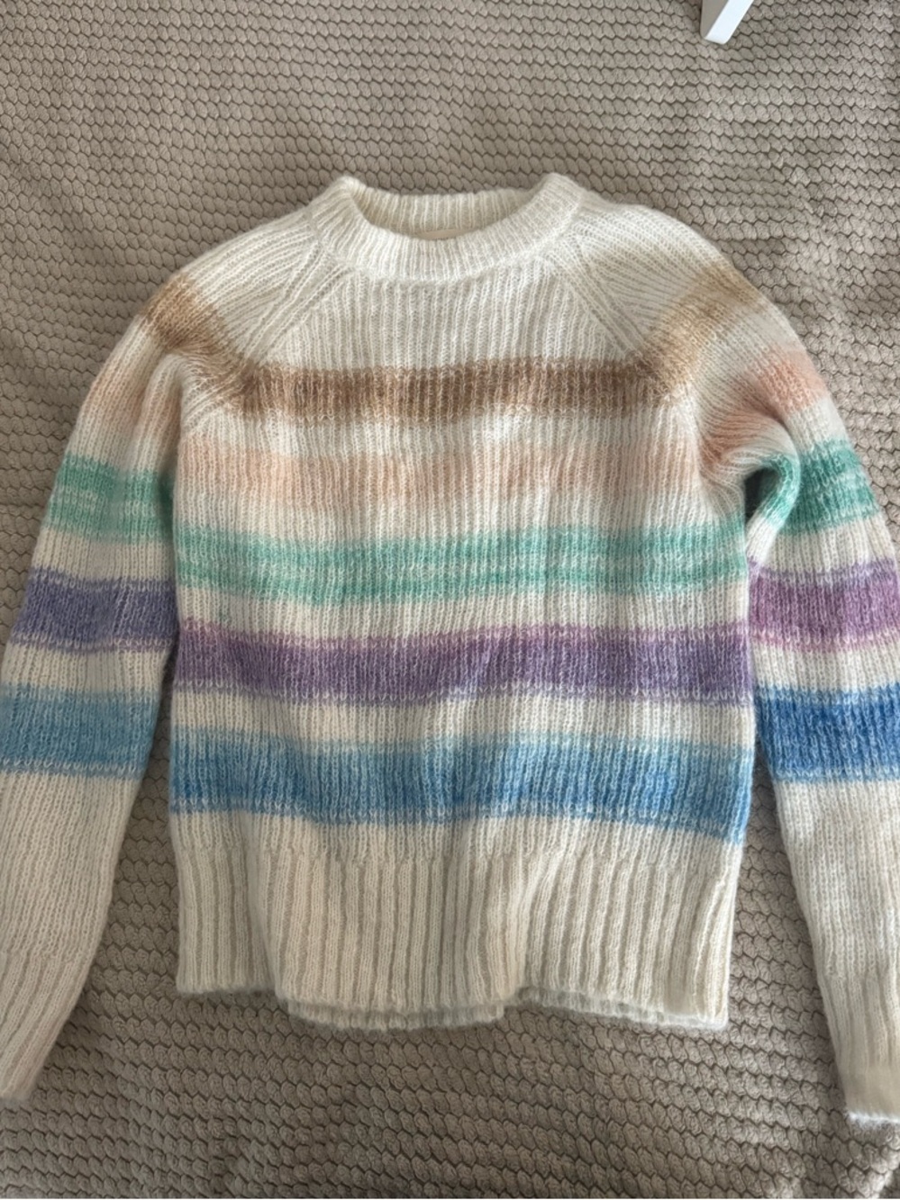 Knit Crewneck Sweater with Pastel Stripes